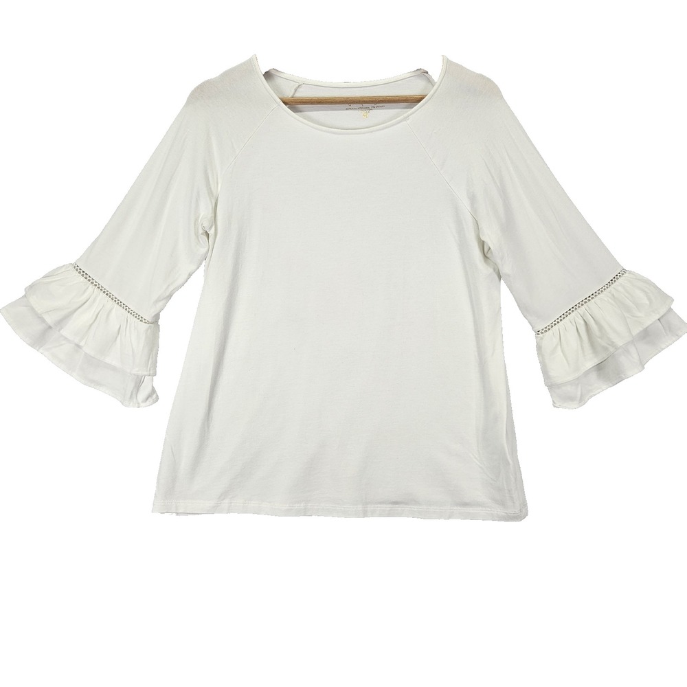 Lilly Pulitzer Bell Ruffle Sleeve Top Women M Ivory Pima Cotton Eyelet Shirt